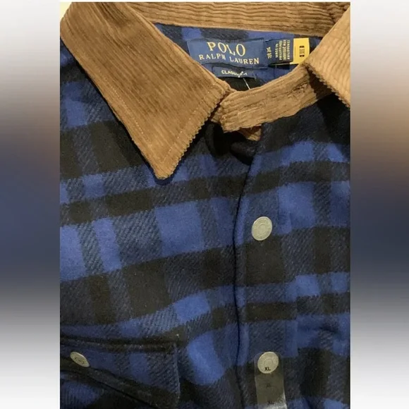 Polo Ralph Lauren Classic Fit Mens Blue/Black PLAID WOOL Shirt Sz XXL NWT.